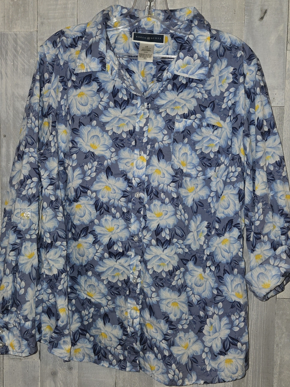 Karen Scott Blue and Yellow Floral Button-Front Shirt